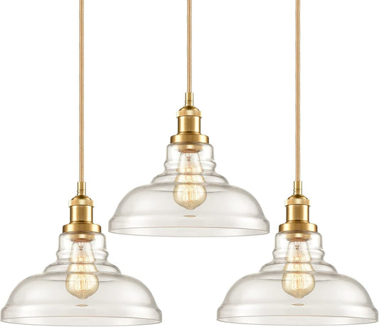CLAXY Modern Gold Pendant Light Classic Glass Dome Kitchen Hanging Light Fixture-3 Pack