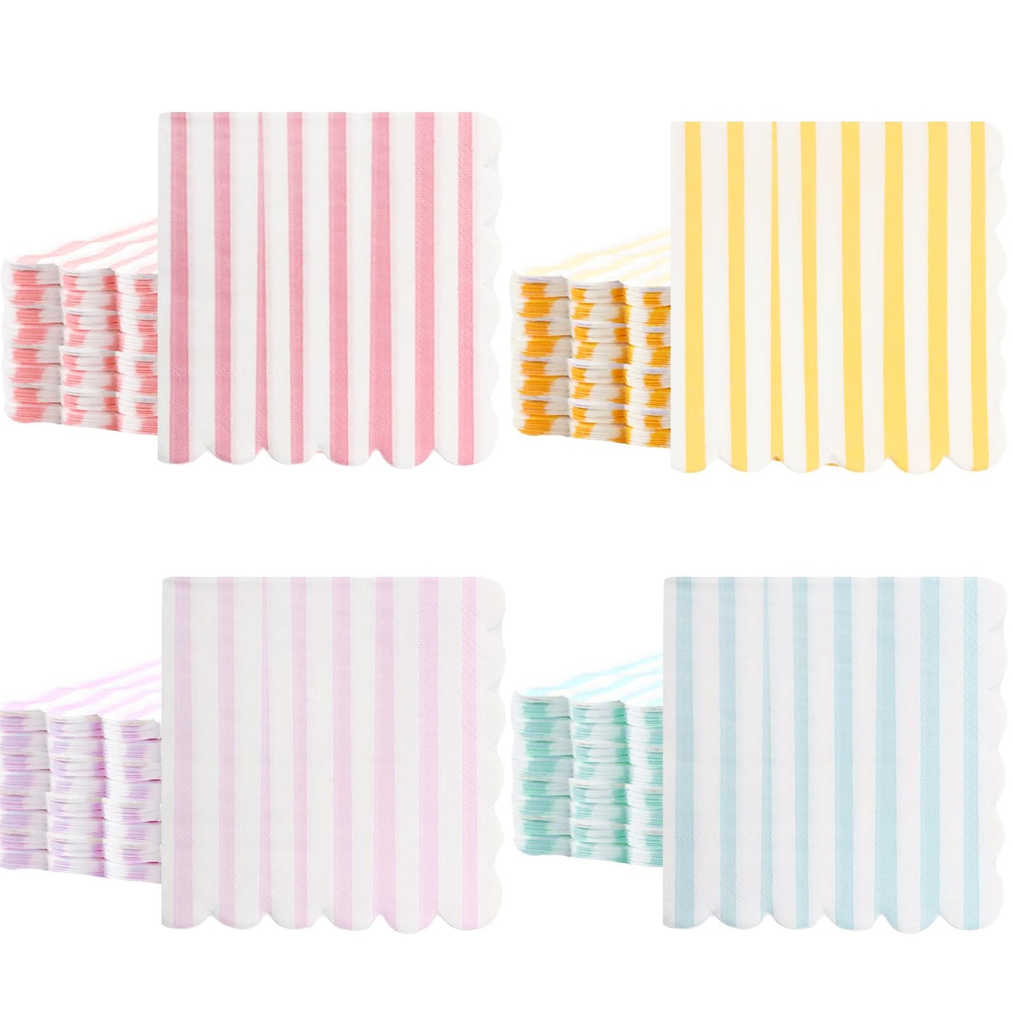 Tenceur 100 Pcs Summer Cocktail Paper Napkin Scalloped Pastel,Four Colors