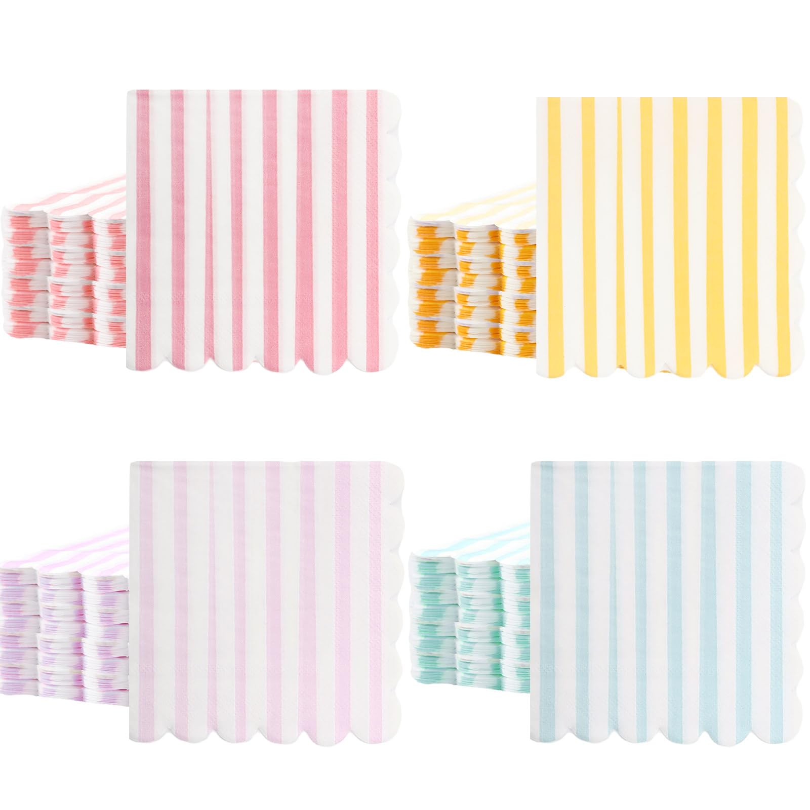 Tenceur 100 Pcs Summer Cocktail Paper Napkin Scalloped Pastel,Four Colors