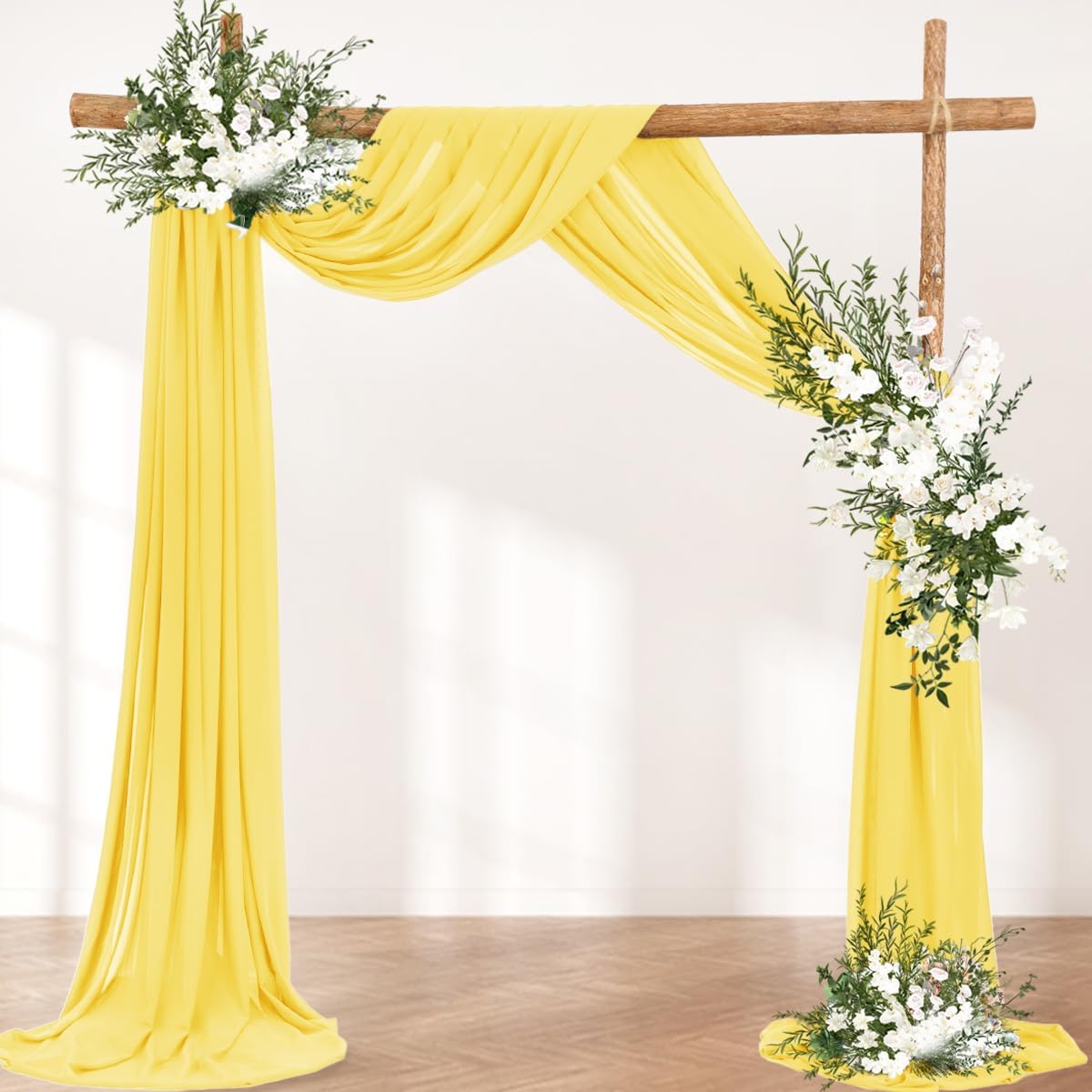 Wedding Arch Draping Fabric 1 Panel 30'' x 18FT Yellow Sheer Chiffon Arch Drapery for Photo Booth Bridal Shower Baby Shower Church Decor Newborn Photography Christening Outdoor Party