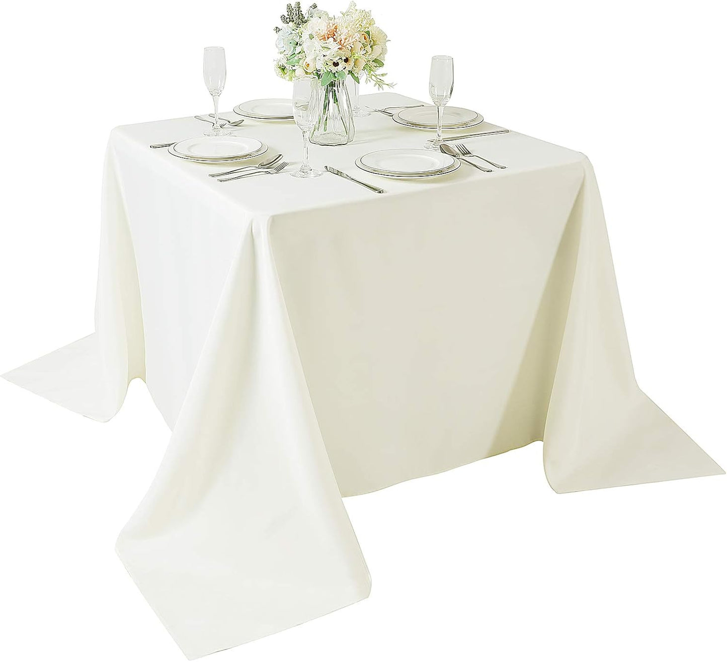 Cupuamon Square Tablecloth 90x90 inch Washable Polyester Fabric Table Cloth for Wedding Party Dining Banquet Decoration（90x90,Ivory）