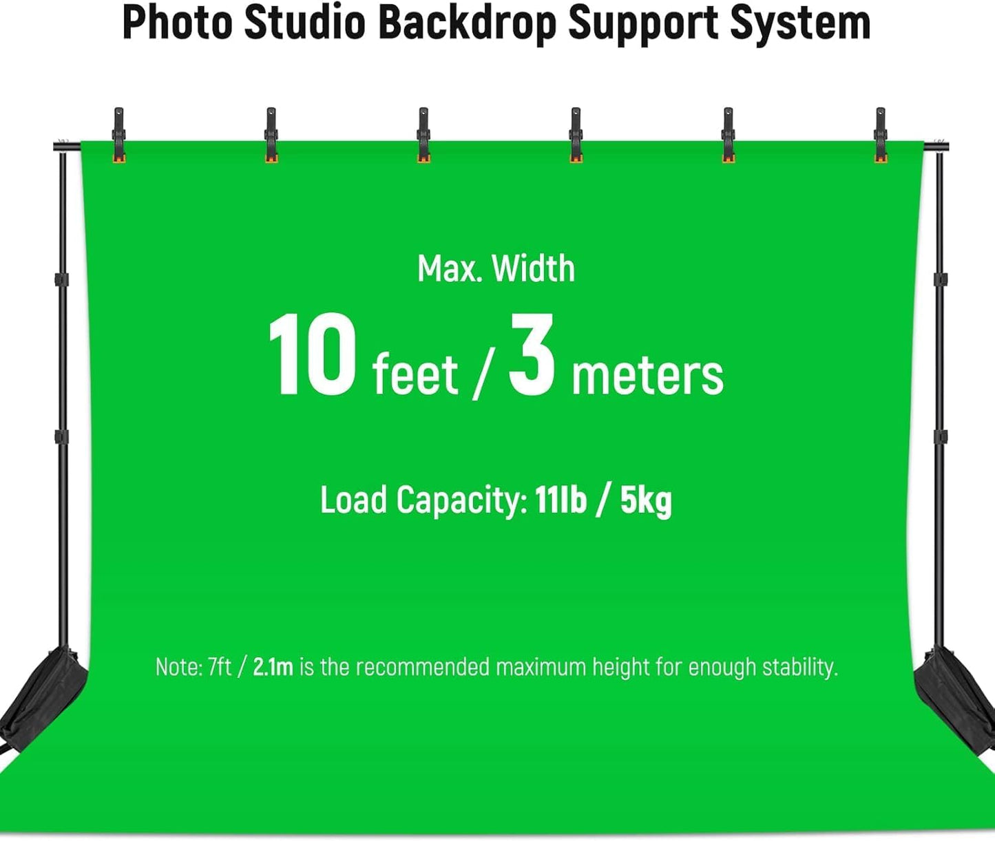 Neewer Photo Studio Backdrop Support System, 10ft/3m Wide 6.6ft/2m High Adjustable Background Stand with 4 Crossbars, 6 Backdrop Clamps, 2 Sandbags, and Carrying Bag for Portrait & Studio Photography