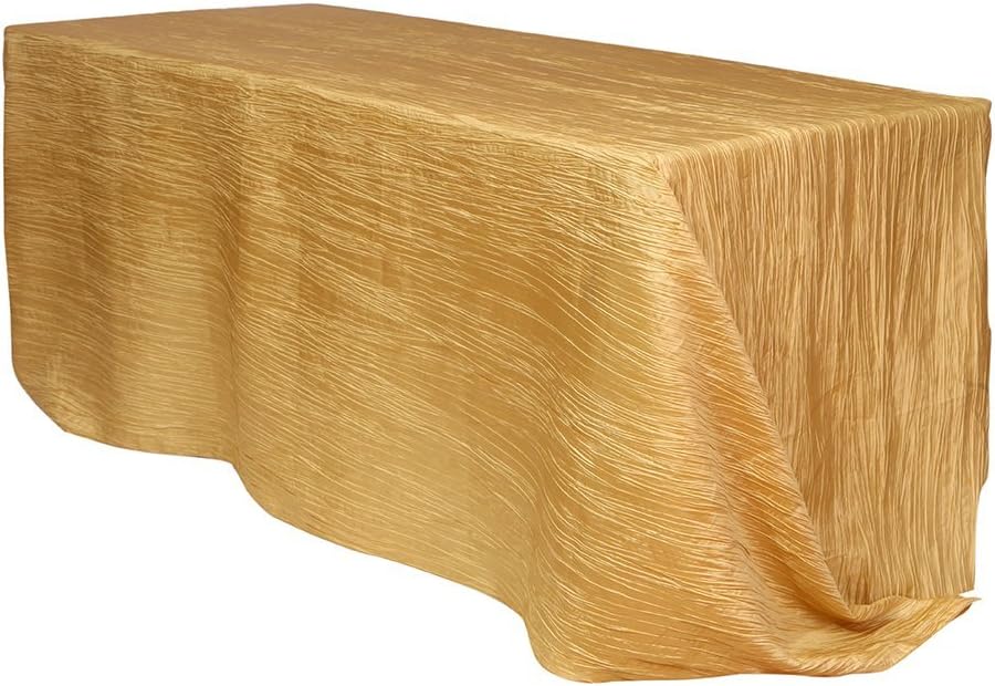 YOUR CHAIR COVERS - 90 x 156 inch Rectangular Crinkle Taffeta Tablecloth - Gold, Rectangle Table Linens for 8 ft Rectangular Tables, Wedding Crushed Table Cloth