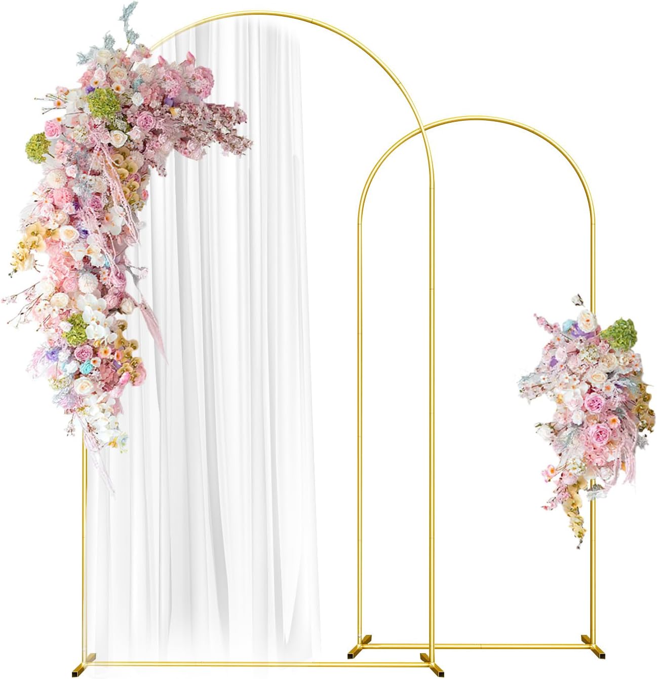 Wedding Arch Backdrop Stand Set of 2 (7.2FT, 6FT) Gold Wedding Balloon Arched Backdrop Stand Square Arch Frame for Birthday Party Bridal Baby Shower Ceremony Decoration