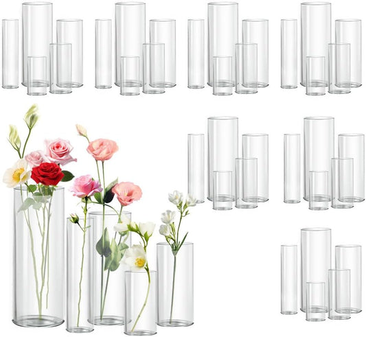 40pcs Glass Vase for Centerpieces, 4,6,7.5,8,10 inch Tall Clear Cylinder Flower Vase Bulk Floating Candle Holder for Wedding Table Home Décor and Party