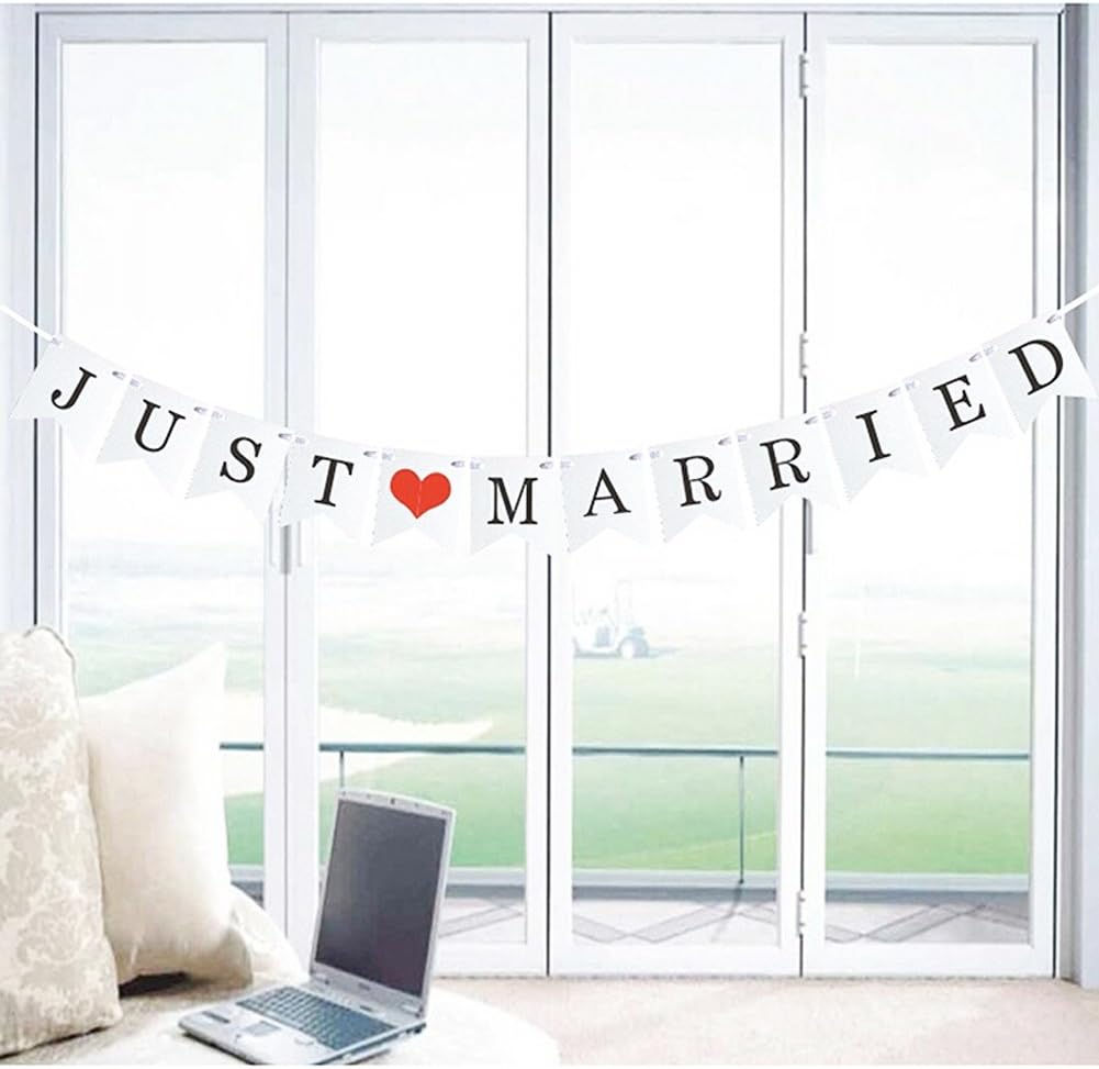 JUST Married Wedding Banner Set, Wedding Decorations for Reception, Bridal Shower and Engagement Photo Prop,Car Decorations