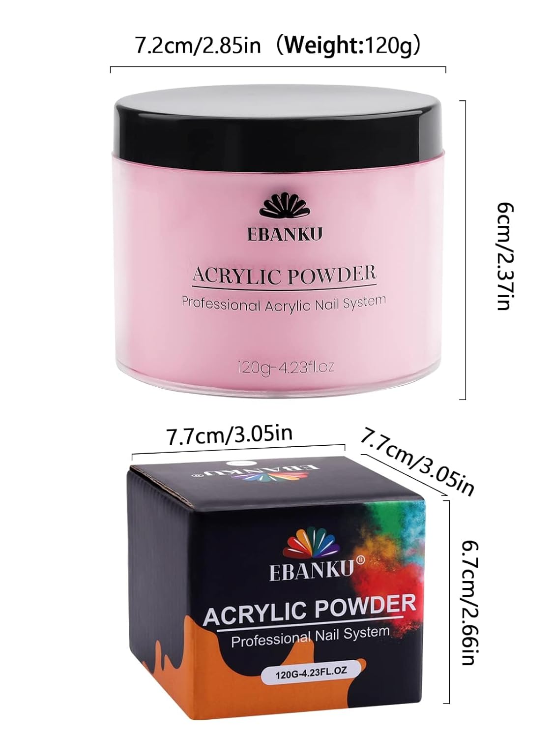 EBANKU Pink Acrylic Powder, 120g/4.23oz Acrylic Powder Large Capacity Professional Acrylic Nail Powder for Nail Acrylic Extension, Nail Carving, Long-Lasting, No Nail Lamp Needed