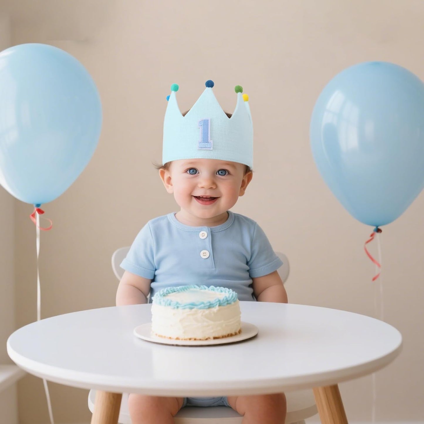 Muslin Crown Hat 1-3 Birthday For Baby Boy Girl Party Decoration Blue Pink Headband