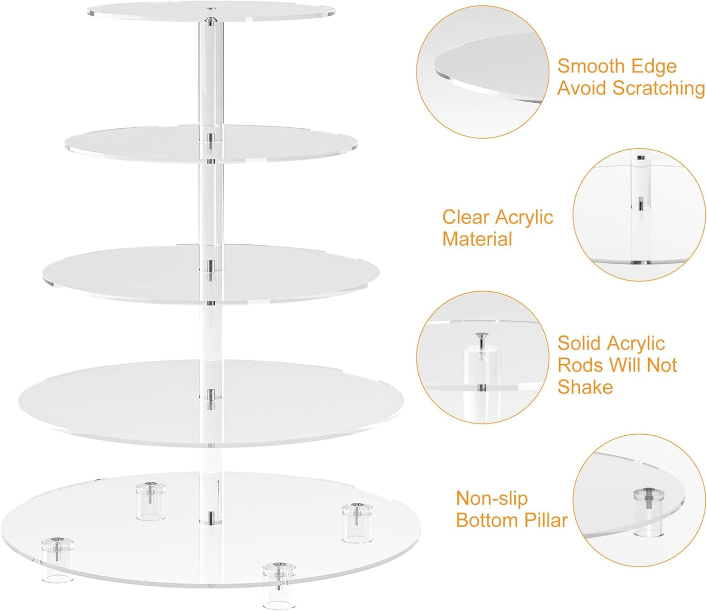 Cupcake Stand for 50 Cupcakes, 5 Tier Cupcake Holder, Clear Round Cupcake Tower, Acrylic Cupcake Stand, Cupcake Display Stand for Party, Wedding, Birthday, Baby Shower, Halloween