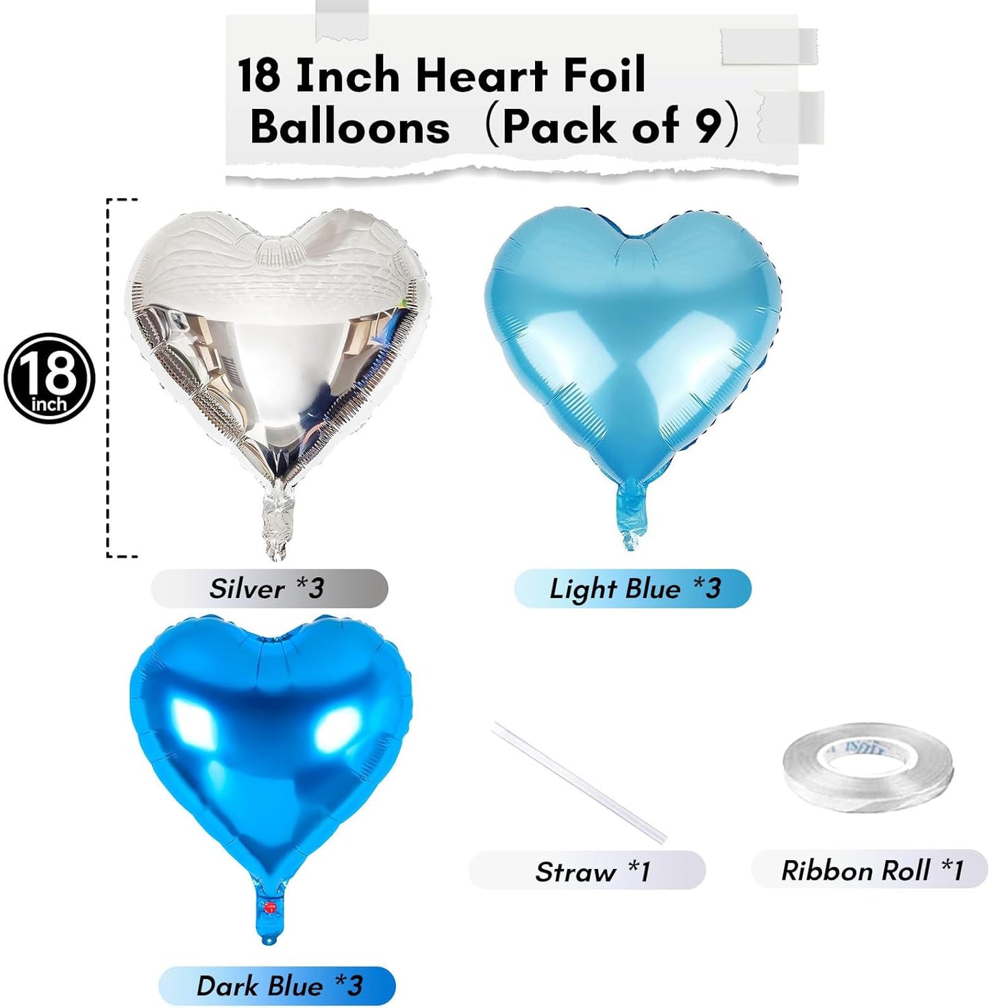 Royal Blue Silver Heart Foil Balloons, 18 Inch Royal Blue and Silver Heart Shape Foil Balloons Baby Blue and Silver Heart Mylar Balloons Party Decoration for Birthday Wedding Baby Shower Celebration