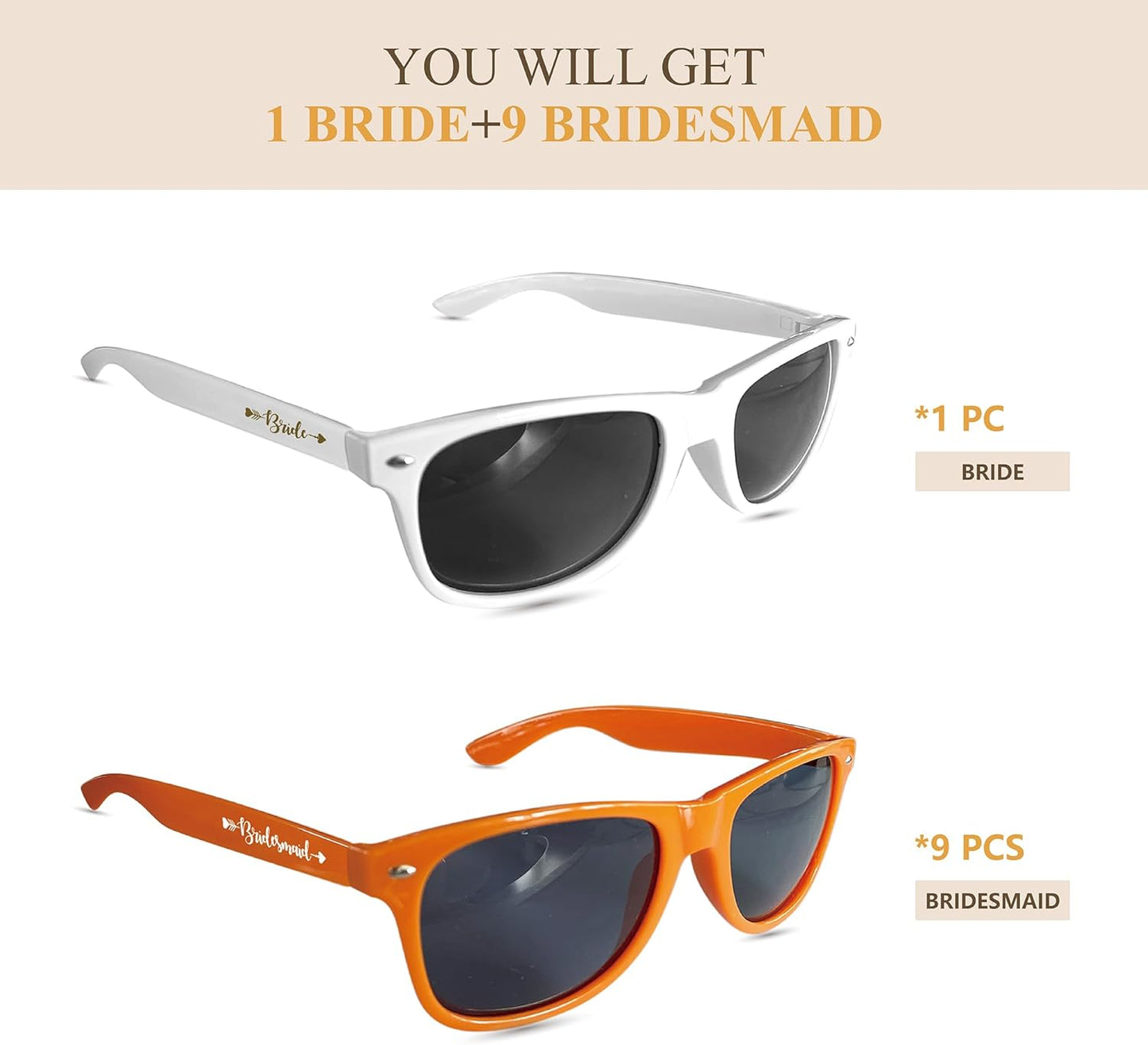 LADY&HOME 10 Pack Bachelorette Sunglasses,Bride Bridesmaid Sunglasses for Bachelorette Party Favors Bridesmaid Proposal Gifts (Terracotta)