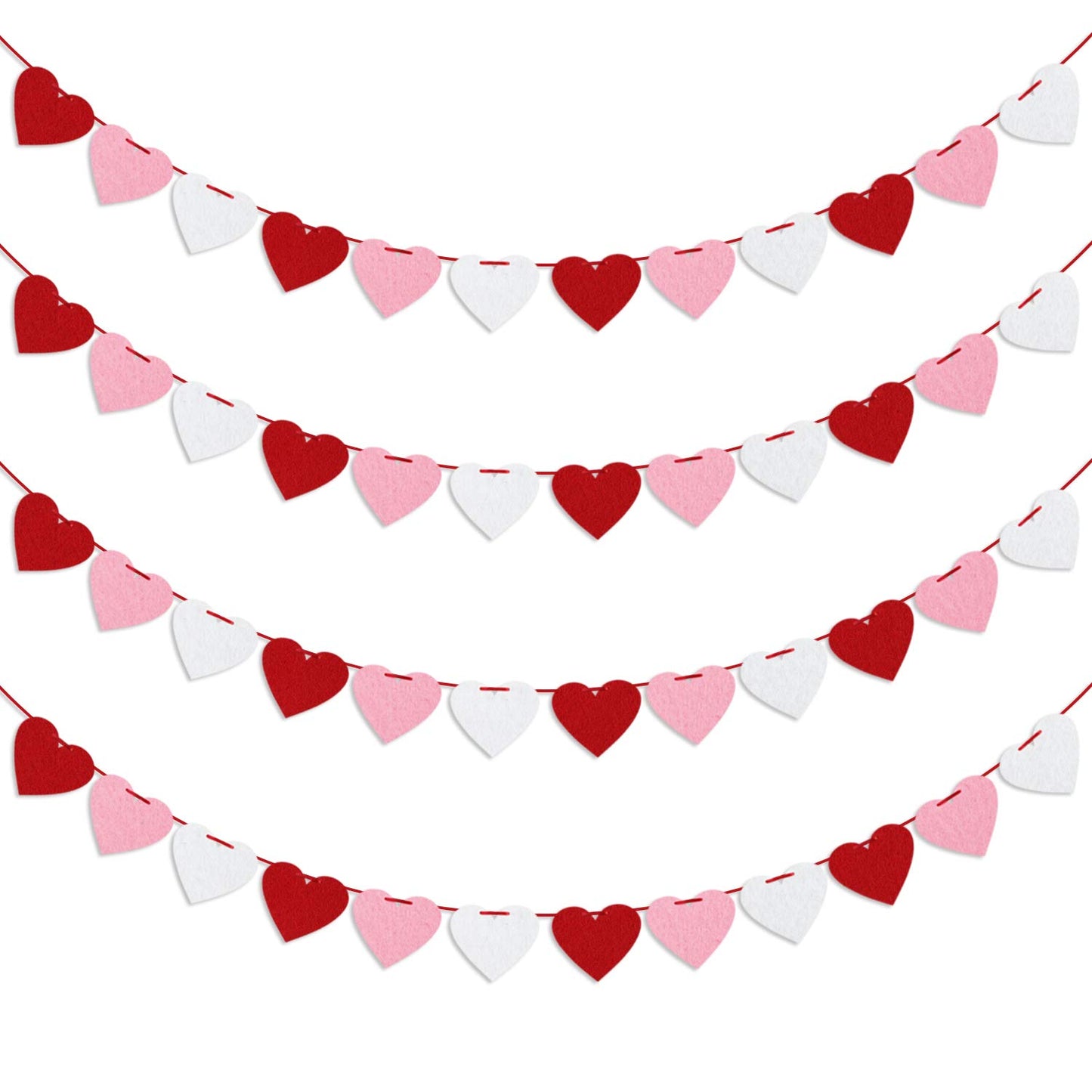 Felt Heart Garland Banner, Pre-Strung | Valentines Decorations | Red Pink White Valentines Banner |