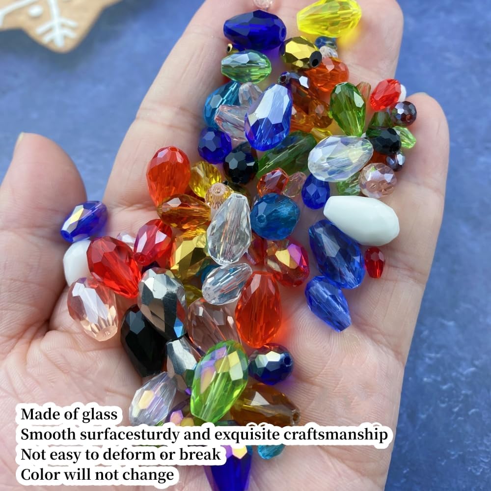 50pcs 10x15mm Teardrop Crystal Glass Beads Vertical Hole Faceted Glass Teardrop Spacer Beads for Bracelets Necklace Earring DIY Jewelry Making Craft(Blue AB)