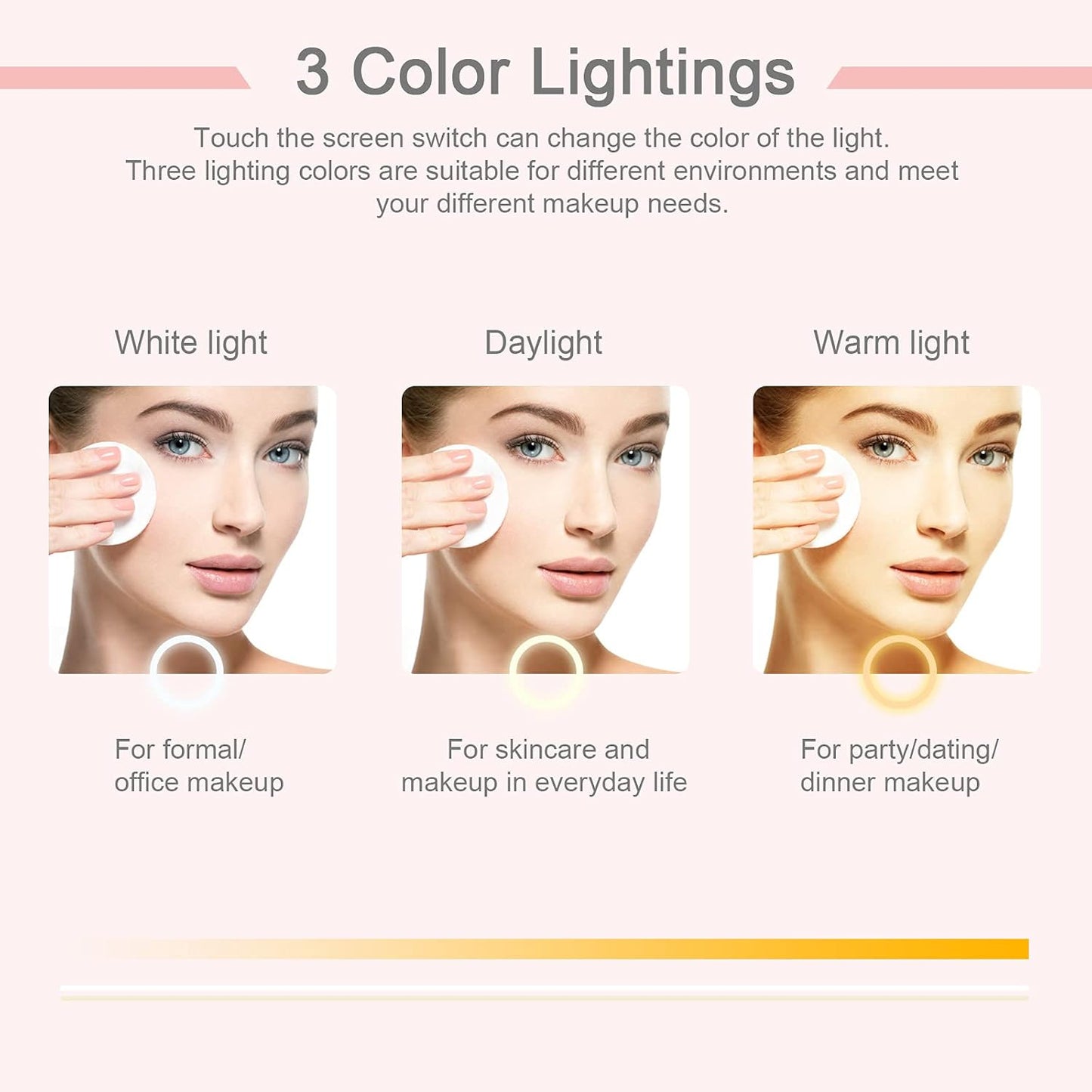 deweisn Folding Travel Mirror Lighted Makeup Mirror with 72 LEDs 3 Colors Light Modes, USB Rechargable, Portable, Ultra Thin, CompactVanity Mirror with Touch Screen Dimming for Cosmetic (Pink)