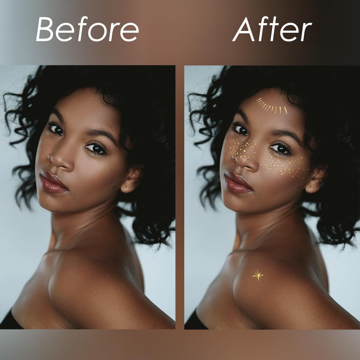 Glitter Freckles, 24PCS Glitter Freckles Face Tattoo, Sparkle Freckles for Women, Waterproof Gold Temporary Face Tattoos Glitter Glow Up Patches Makeup Patches (Gold 2Packs)