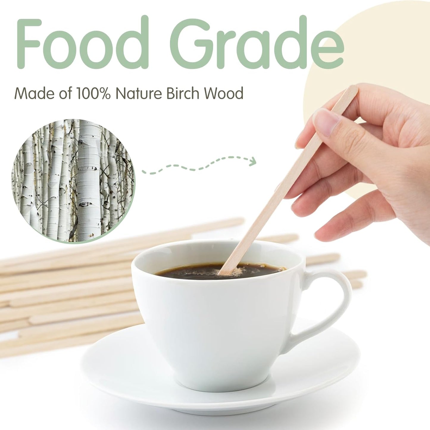 WISYOK 600 PCS Coffee Stirrers, 5.5 Inch Premium Birch Wood Sticks, Smooth Round Ends, Splinter-Free Disposable Stir Sticks for Coffee, Cocktails, Office, Home, Coffee Bars