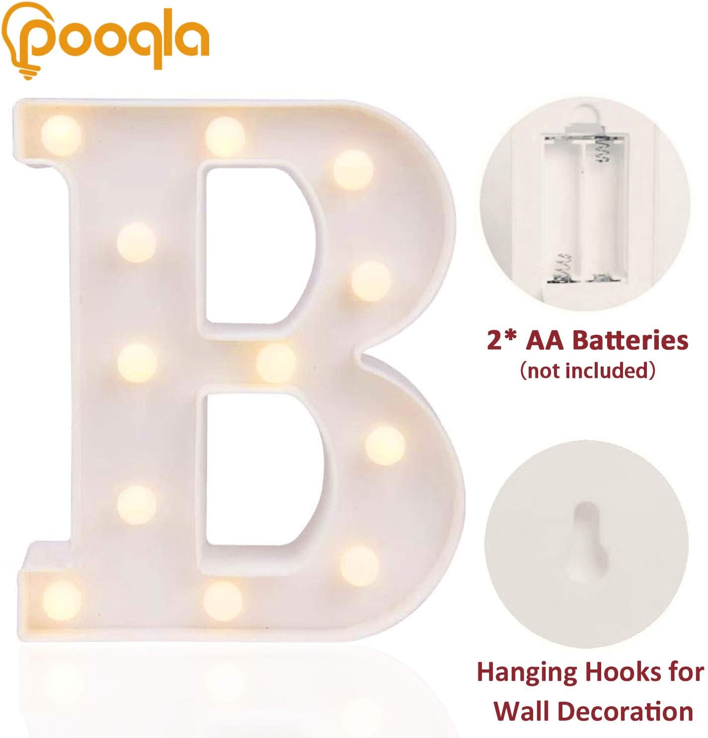 Pooqla LED Marquee Letter Lights Sign, Light Up Alphabet Letter for Home Party Wedding Decoration B