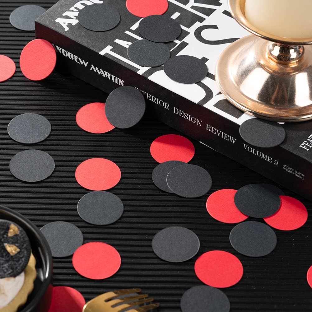 Black and Red Confetti Table Decoration for Graduation Birthday Halloween Casino Bachelor Bachelorette Theme Party,1.2 inch in Diameter,200 Counts