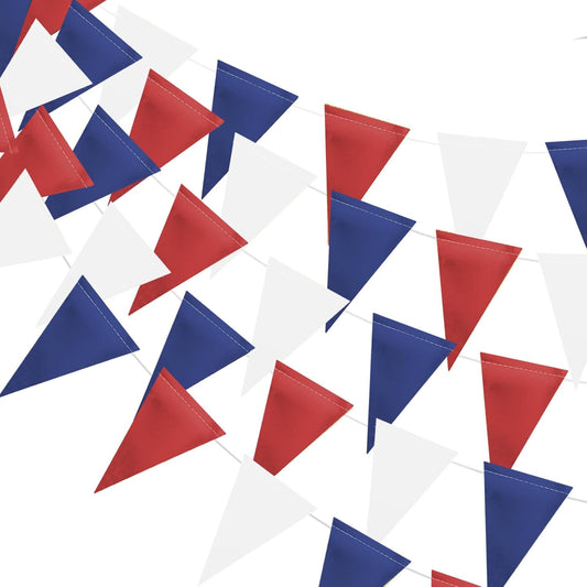 MerryNine Triangle Flag Bunting Banner, 3 Pack Vintage Style Pennant Banner for Wedding, Baby Shower, Event & Party Supplies 45pcs Flags (Red Blue White)