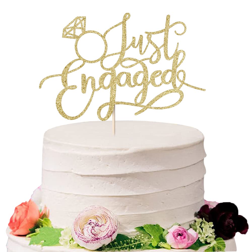 Sodasos Gold Just Engaged Cake Topper for Engagement Party Decorations