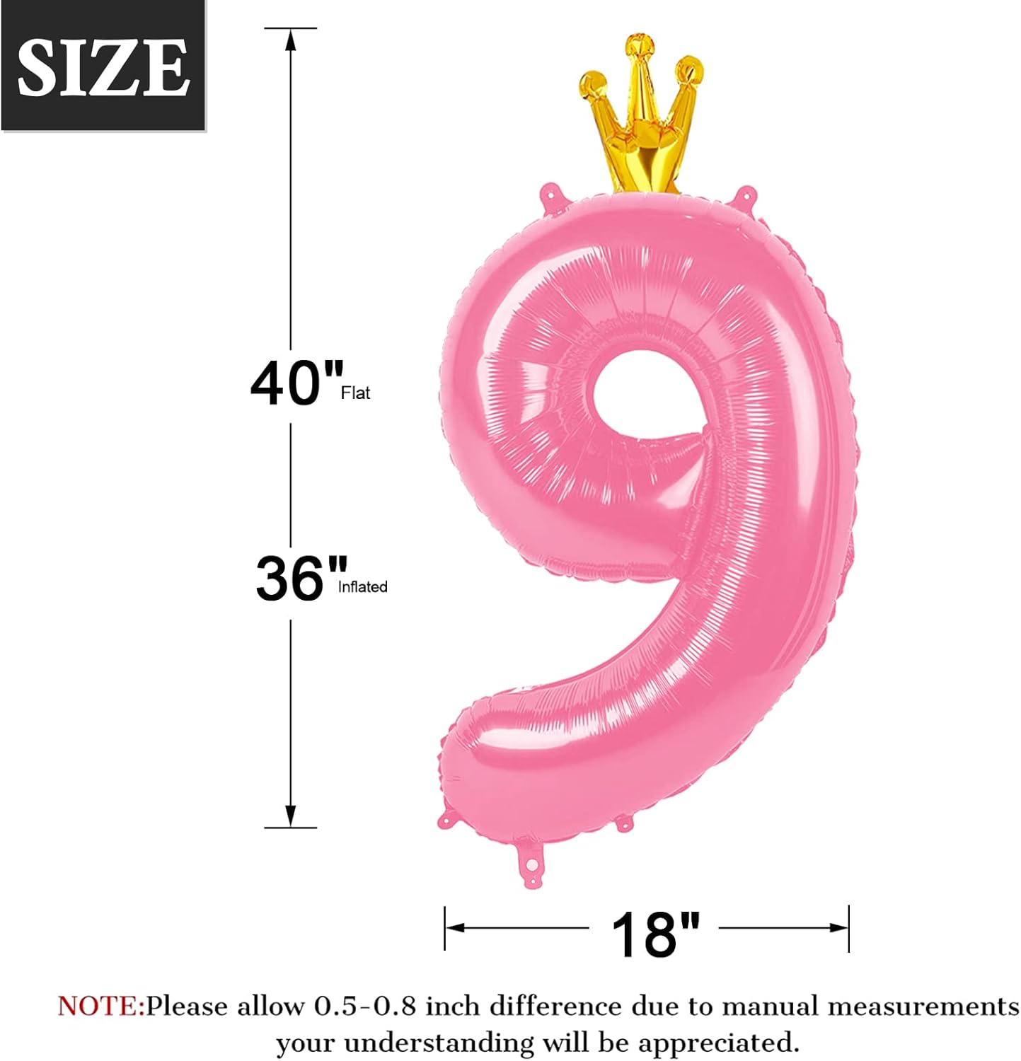 Big Pink Crown 40 Inch 9 Balloon Number, Jumbo Giant 9th 19 29 39 49 99 Birthday Party Decorations, Large Pink Crown Foil Balloons Anniversary Birthday Party Engagement Decorations