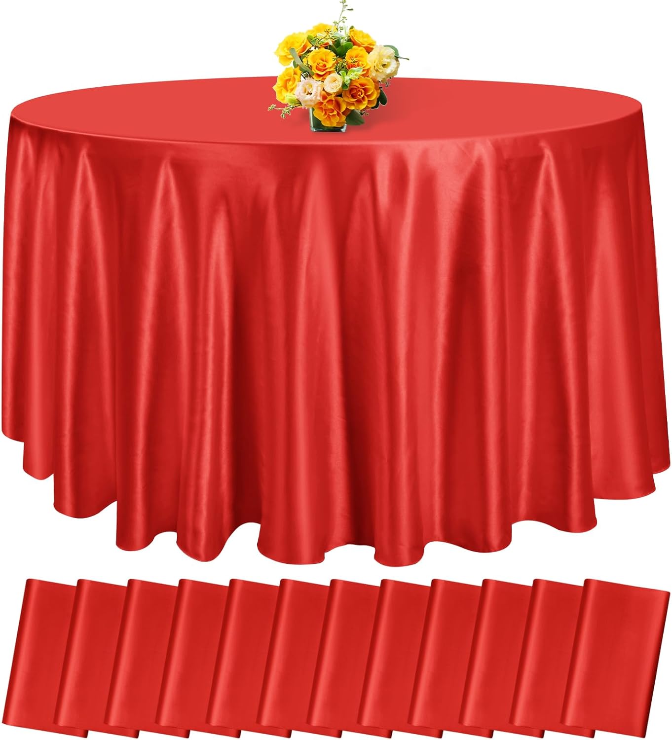 fani 12 Pack 120 Inch Red Satin Tablecloth - Premium Bright Silky Round Tablecloth Overlay Smooth Fabric Table Cover, Table Decoration for Wedding Party Banquet Events Restaurant Kitchen Dining