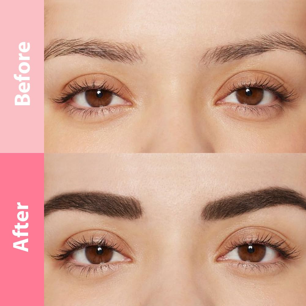 evpct 2Pcs Black Brown Magic Microblading Dual-Ended Eyebrow Contouring Pen Brow Pencil, with 4 Brush Micro-Fork-Tips Applicator and Precise Brush-Tip Hair Like Strokes, Dual-ended Eyebrow Brush