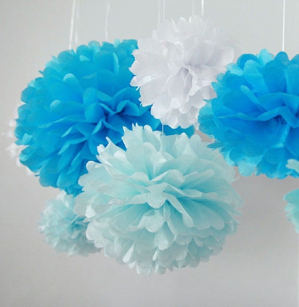 10pcs White Tissue Hanging Paper Pom-poms, Hmxpls Flower Ball Wedding Party Outdoor Decoration