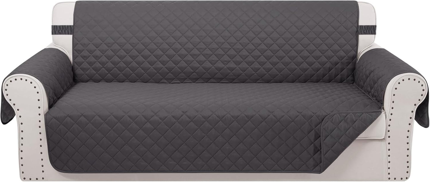 Reversible Oversized Sofa Covers Couch Cover Furniture Protector for Dogs Elastic Straps Water Resistant(XLSofa,Dark Grey/Dark Grey)