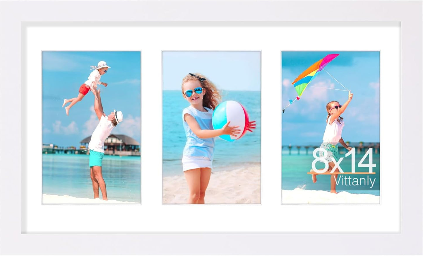 Vittanly 8x14 Picture Frames Collage, Displays 3Pcs 4x6 Pictures with Mat, Collage Picture Frame for Horizontal or Vertical Display, White, 1 Pack