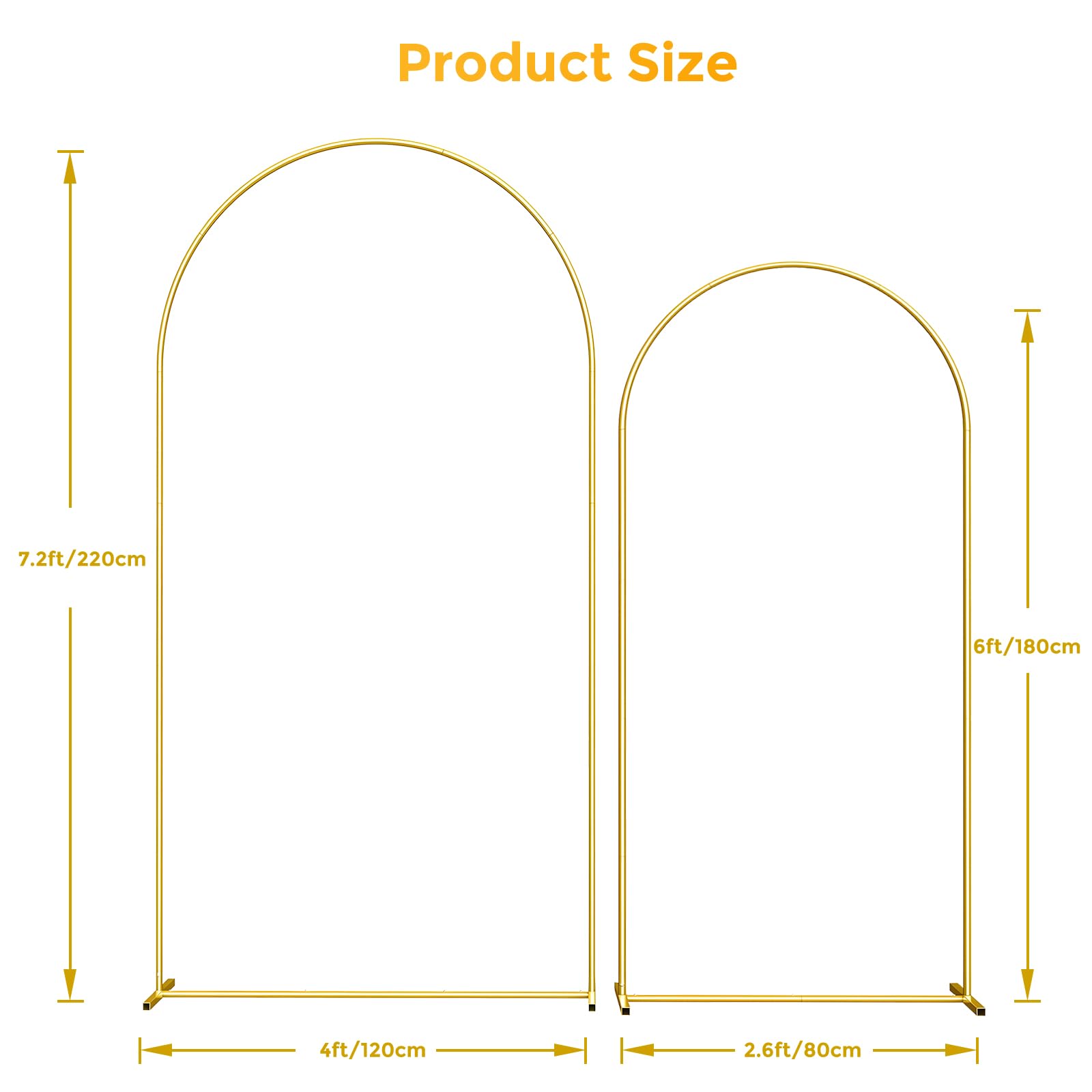 Metal Arch Backdrop Stand, 7.2FT+6FT Wedding Arch Frame, Gold Wedding Arch Backdrop Stand Set of 2