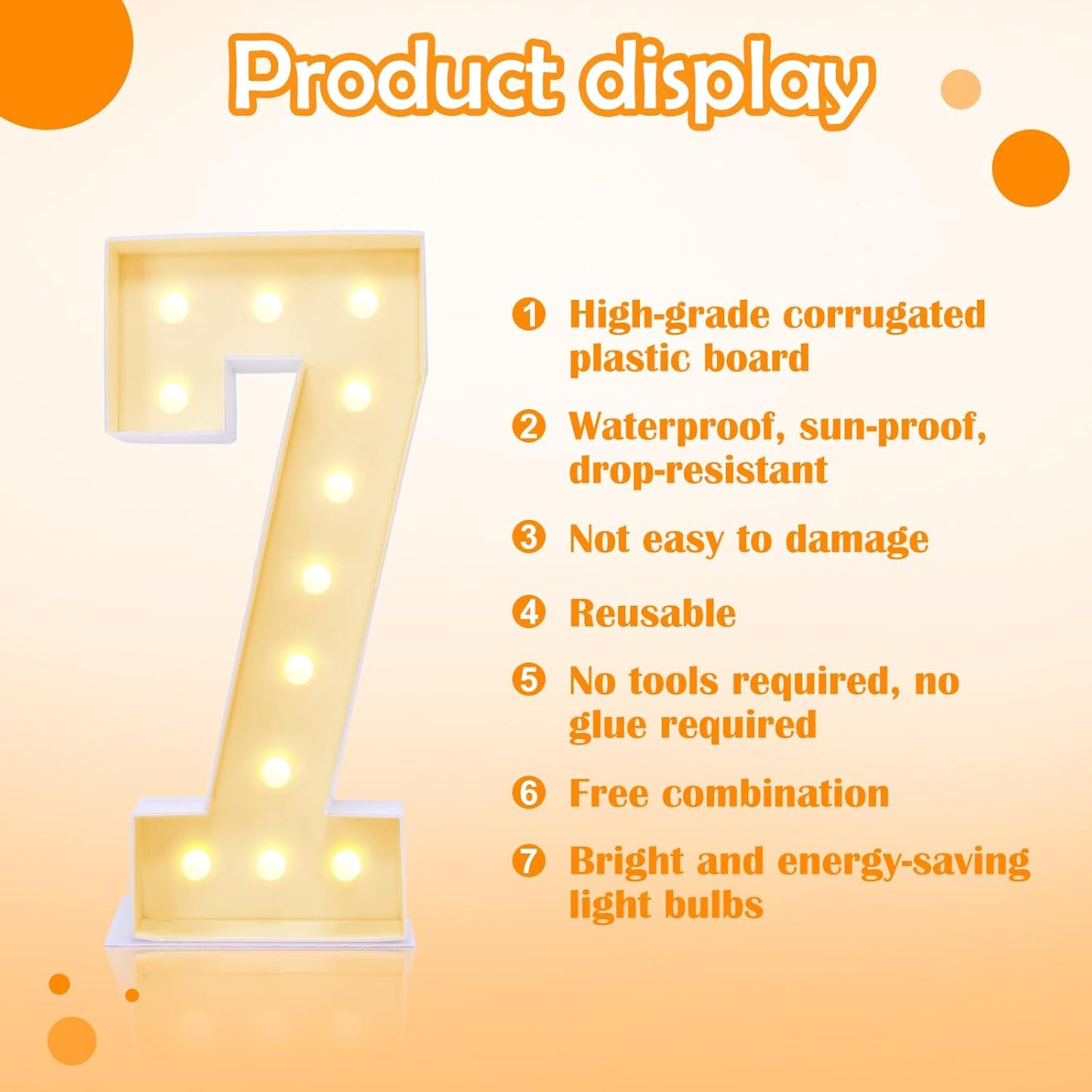 4ft Marquee for Numbers, Multifunctional Marquee for Numbers 4 Feet Tall, Mosaic Numbers for Balloons, Light up Numbers for Party Decorations, Birthday, Anniversary Party Decor (Number 7)