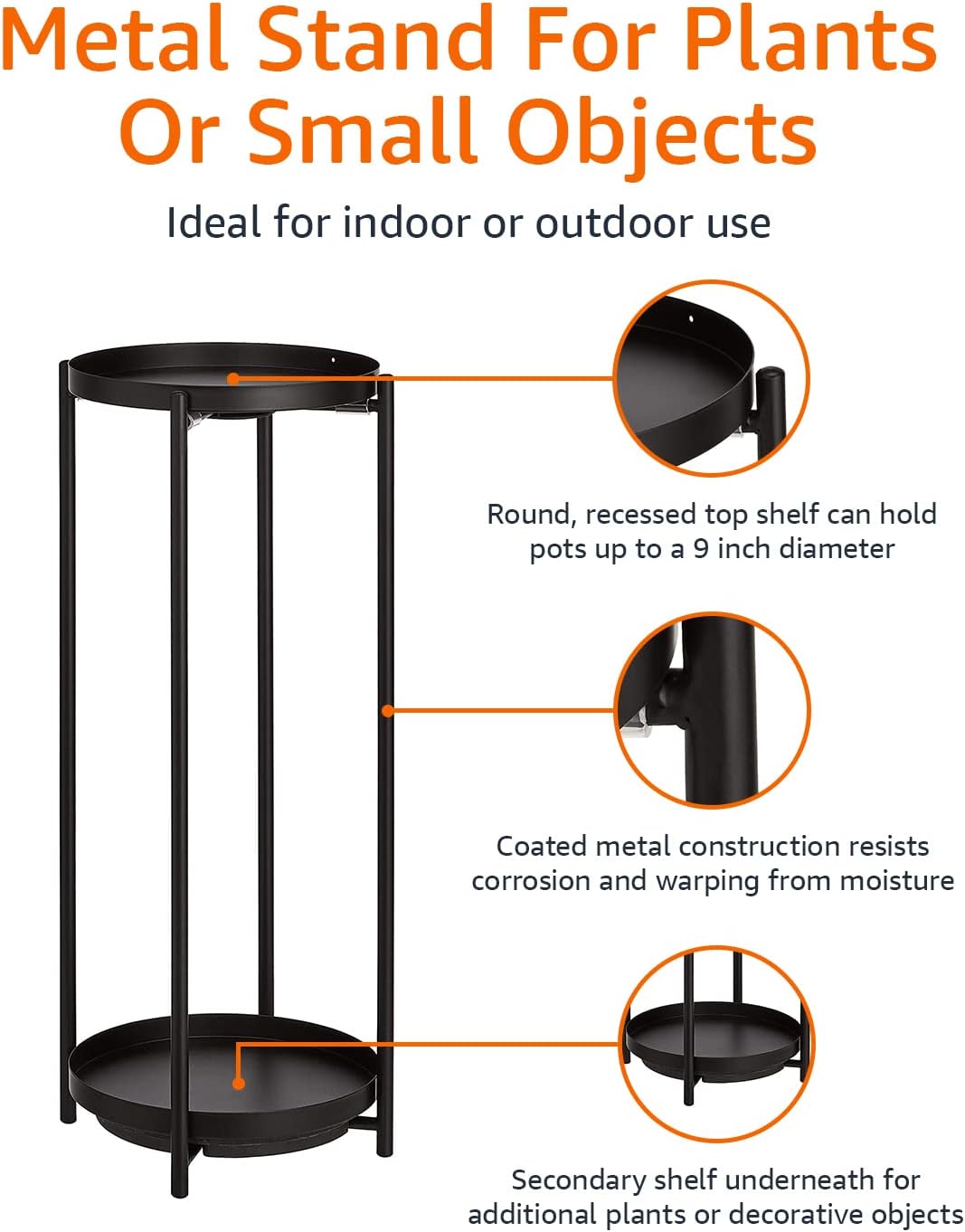 Amazon Basics Two-Tier Metal Metal Round Plant Stand, Black