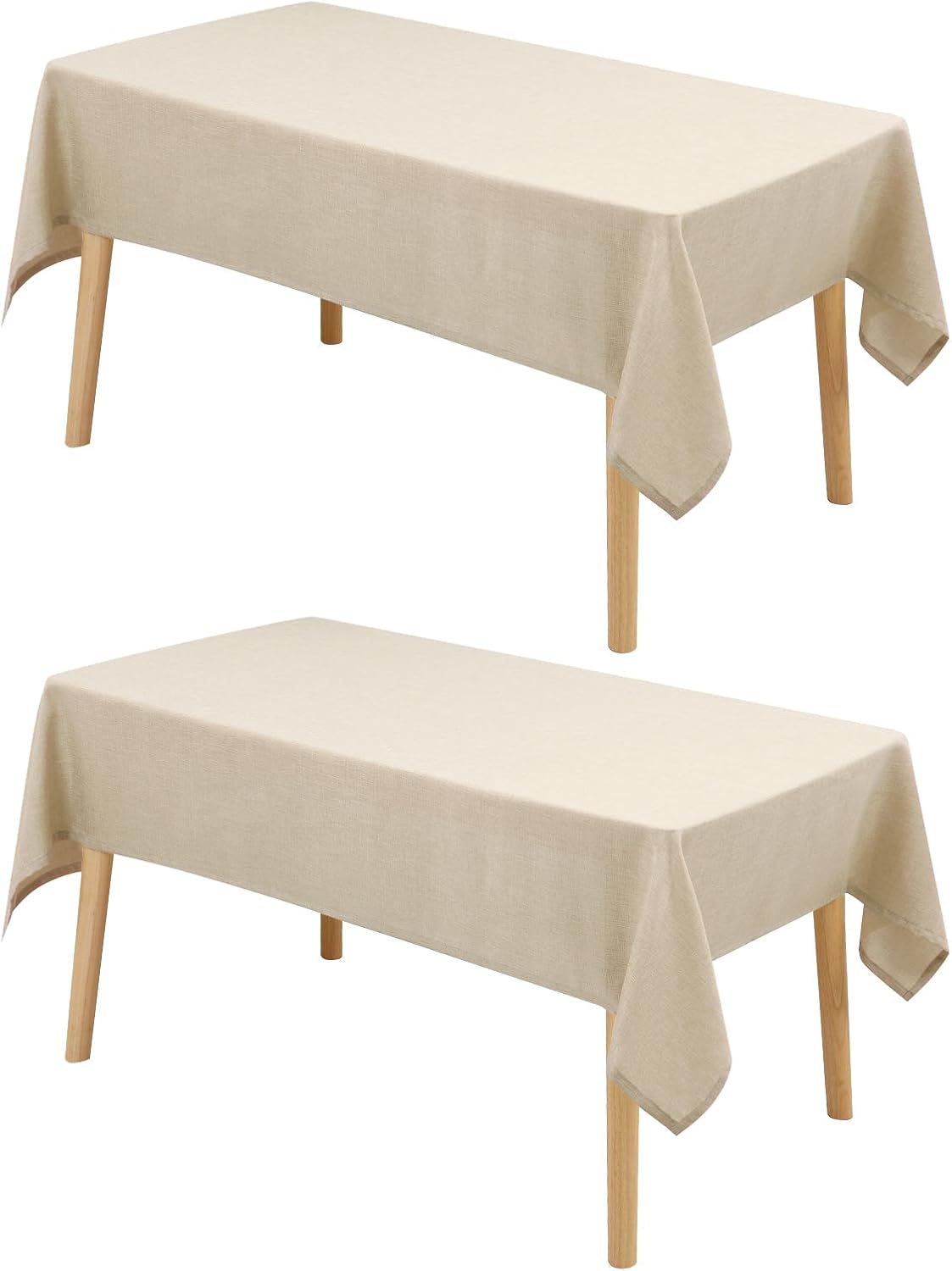 Hiasan 2 Pack Faux Linen Rectangle Tablecloth - Wrinkle and Stain Resistant Washable Table Cloth for Kitchen Dining Room Holiday Dinner, Beige, 70 x 90 Inch