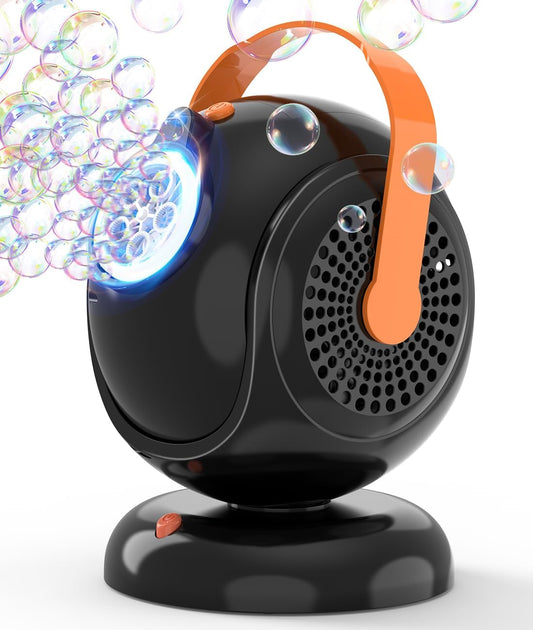Joyfuture Automatic Bubble Machine, Black Bubbles Blower for Kids, Toddlers - 360° Rotation, 75° Adjustment, with LED Light - Gifts for Boys, Girls, Outdoor, Birthday, Party