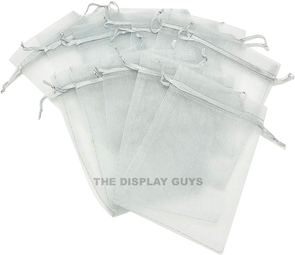 TheDisplayGuys 48-Pack 6x8 Silver Sheer Organza Gift Bags with Drawstring, Goodie Bags for Jewelry, Candy, Treat, Wedding Favors Small Mesh, Mother's Day, Father's Day