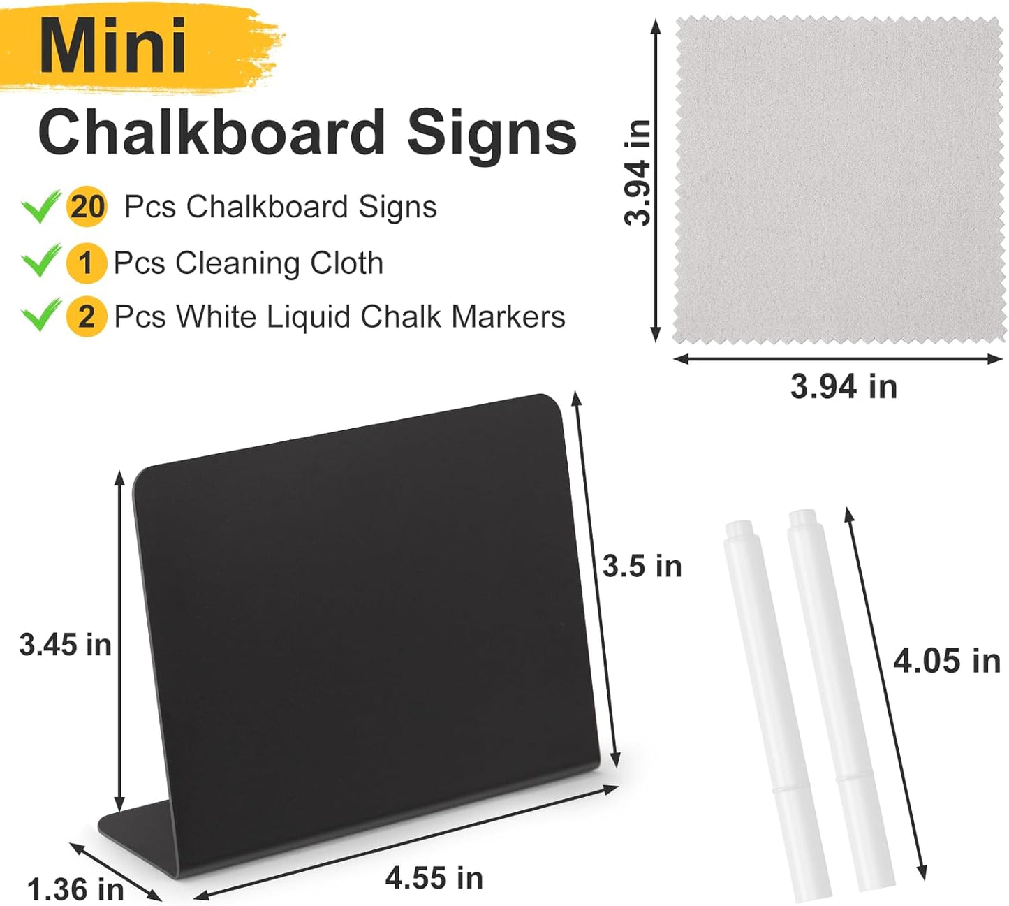 20 Pcs 4"x3" Mini Chalkboard Signs for Food, Reusable PVC Food Labels, Reserved Table Signs for Party Buffet, Birthdays, Bakery, Weddings Table Numbers, Buffet Display, Place Cards, Name Tag