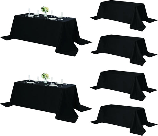 Fokitut 6 Pack Rectangle Tablecloth, 90x132 Inch, Stain Resistant and Wrinkle Polyester Table Cloth, Fabric Table Cover for Kitchen Dining, Wedding, Party, Holiday Dinner-Black