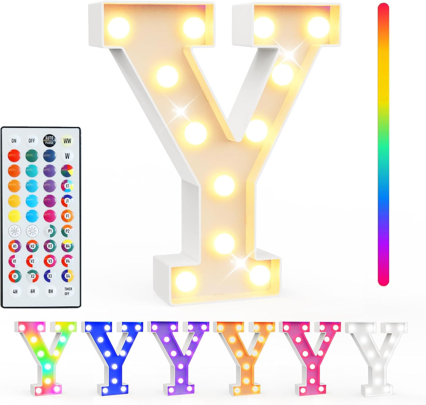 Pooqla Colorful Light Up Letters with Remote, Upgraded 35 Colors LED Marquee Letters, RGB Lighted Letter for Girls Teenager Gift, Birthday, Party, Wedding, Night Light, Room, Bedroom Decor, Letter Y