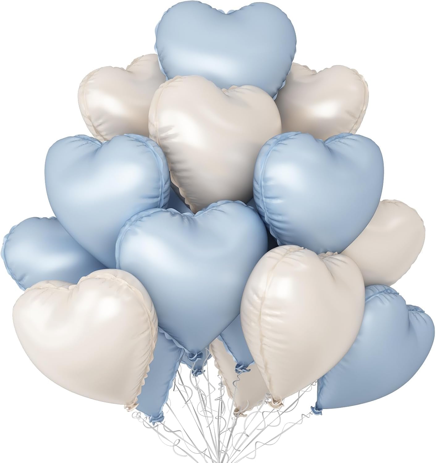 Baby Blue White Heart Balloons,12Pcs 18 Inch Blue Cream Foil Love Heart Shaped Balloons for Baby Shower Table Decor Birthday Party Bridal Engagement Wedding Anniversary Valentines Day Decorations