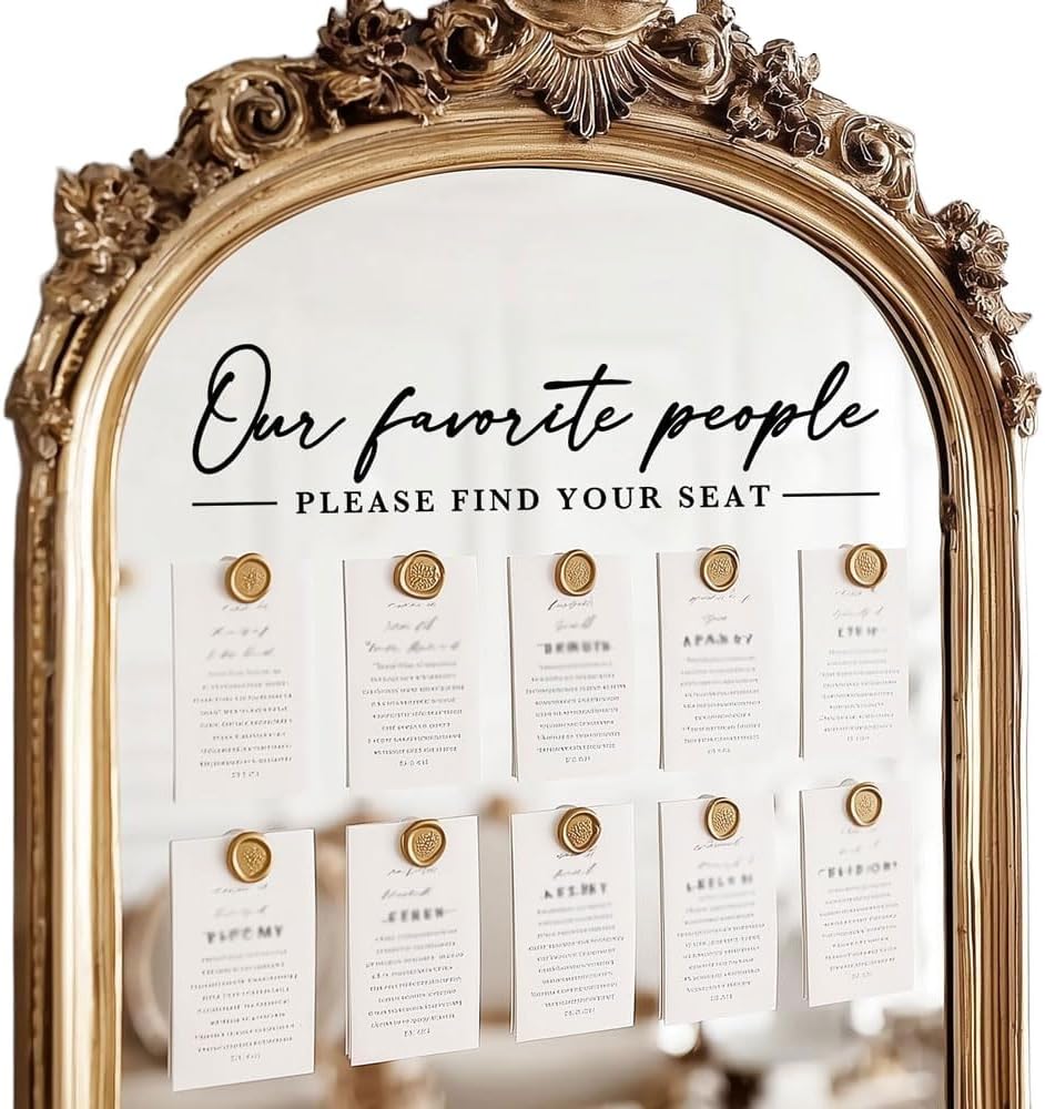 Our Favorite People Decal for Calligraphy Wedding Seating Chart Sign for Vinyl Sign Please Find Your Seat Mirror Vinyl Decal (Black, 17 inches Wide)