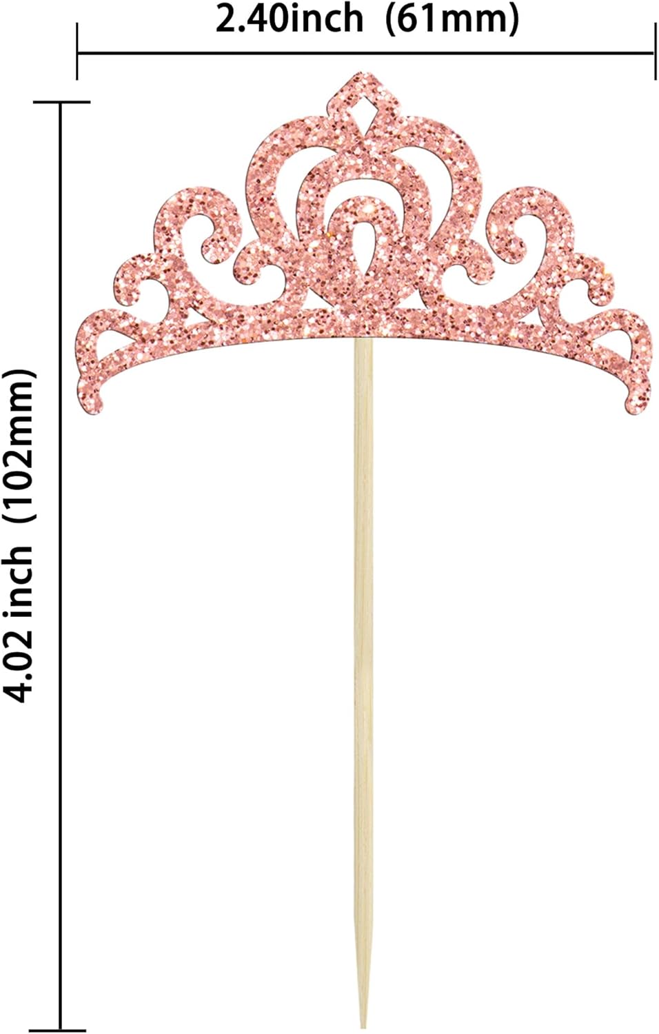 Gyufise 24Pcs Rose Gold Princess Crown Cupcake Toppers Glitter Princess Cake Pick Decorations for Wedding Girl Birthday Baby Shower Party Decorations