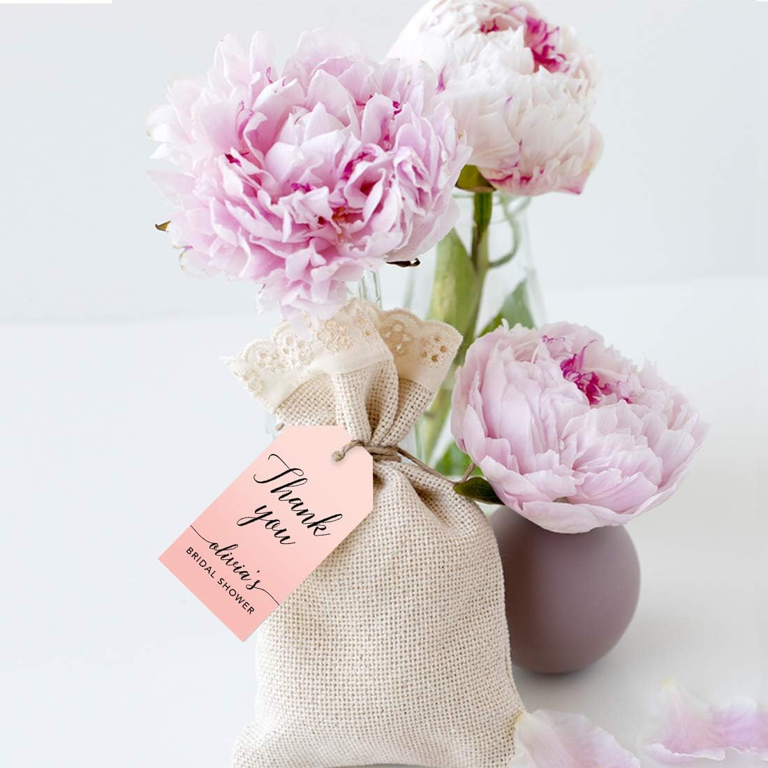 Andaz Press Personalized Blush Pink Rose Elegant Party Collection, Classic Tags, Thank You Olivia's Bridal Shower, 20-Pack, Custom Customizable Favors Decor