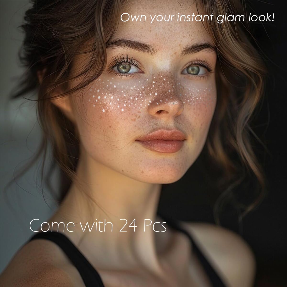 Glitter Freckles, 24PCS Glitter Freckles Face Tattoo, Sparkle Freckles for Women, Waterproof Gold Temporary Face Tattoos Glitter Glow Up Patches Makeup Patches (Silver 2Packs)