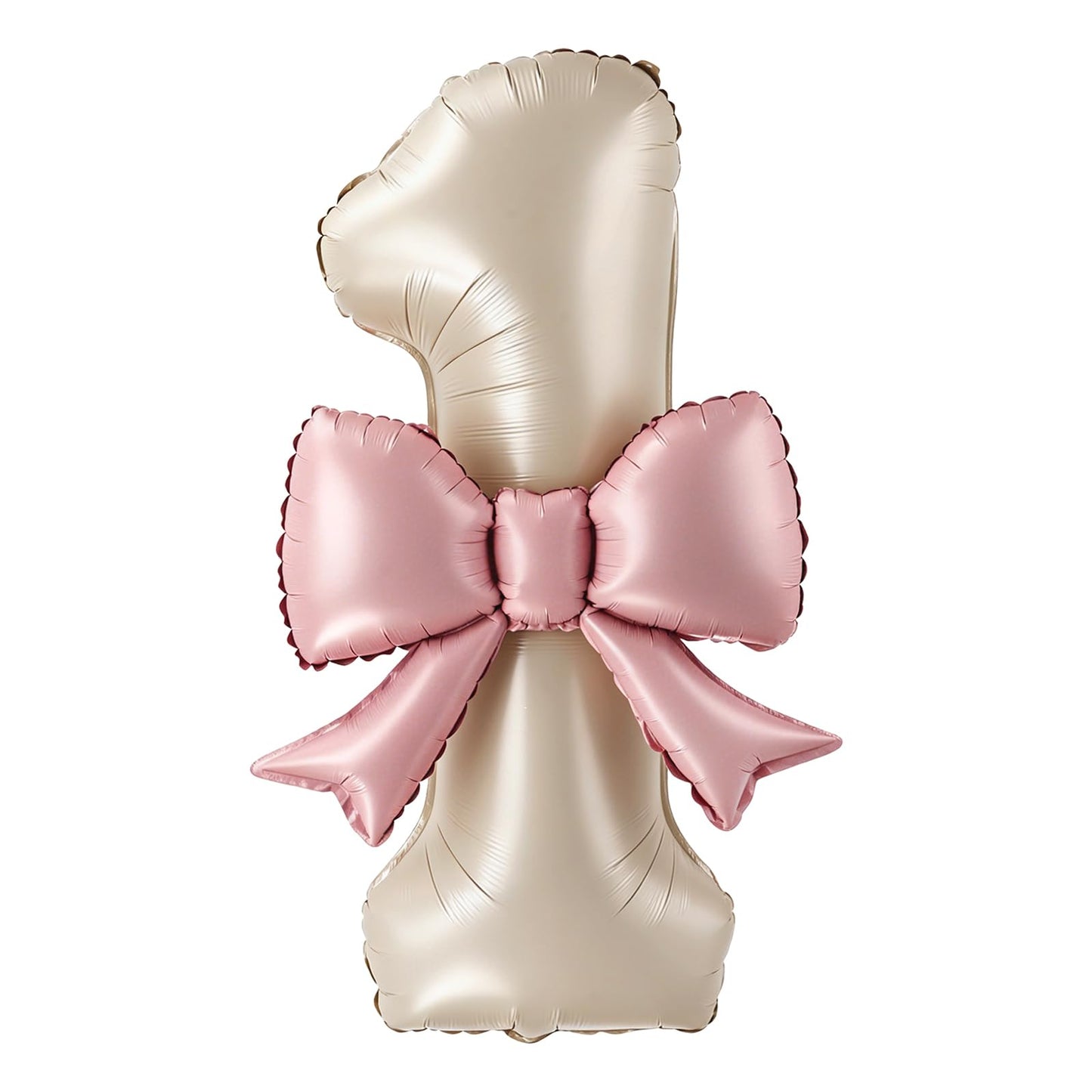 40 Inch Cream Number 1 Balloon with Pink Bow, Coquette Aesthetic Foil Balloon for Birthday