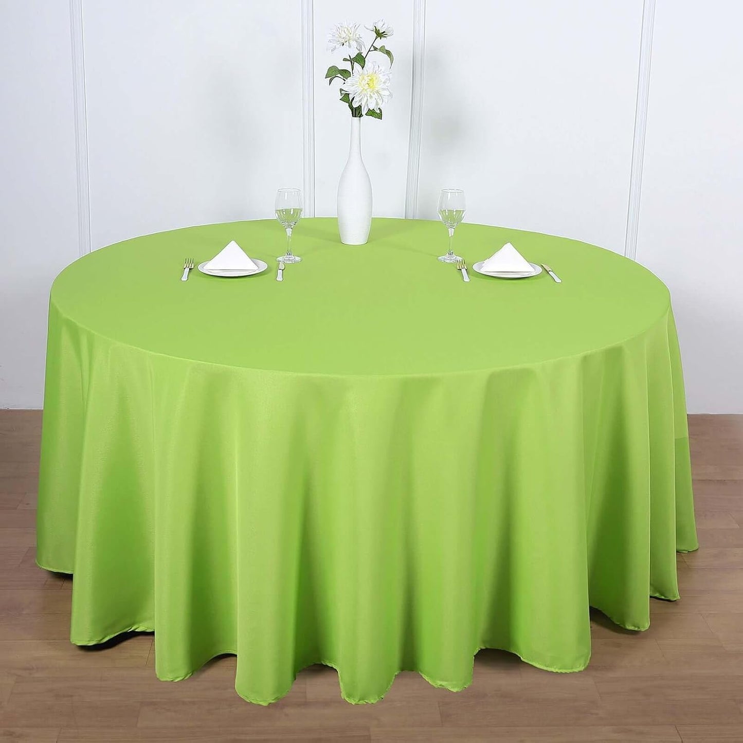 Efavormart Round Tablecloth, 120 Inch Stain & Wrinkle Resistant Washable Table Cloth, Decorative Polyester Fabric Table Cover for Banquet, Wedding, Dining - Lime Green