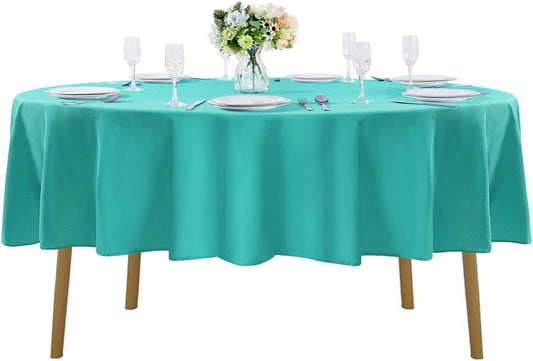 60 inch Round Tablecloth Washable Polyester Table Cloth Decorative Table Cover for Wedding Party Dining Banquet（60 inch,Turquoise）