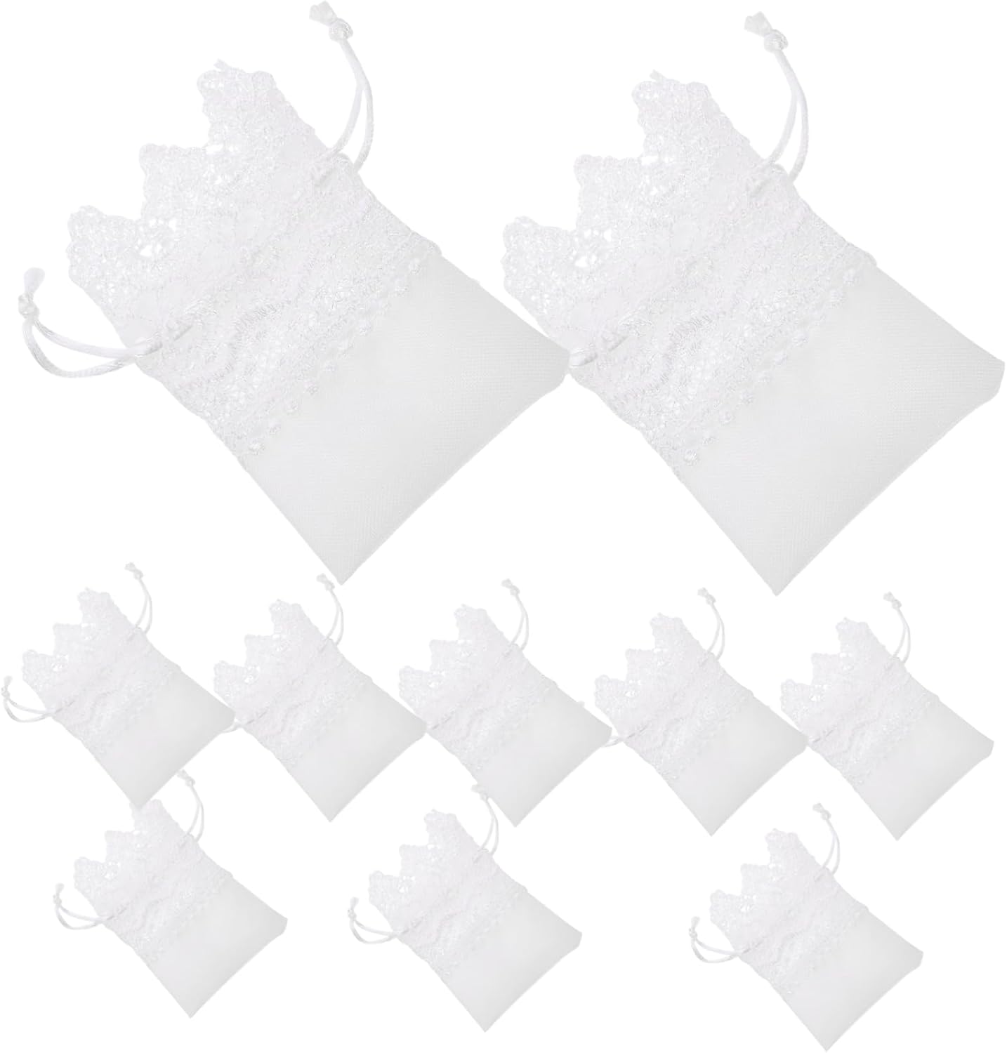 STOBOK 40Pcs White Lace Drawstring Jewelry Bags, Small Organza Bags, Lace Jewelry Pouches for Wedding Favors, Christmas Decors, Party Wrapping