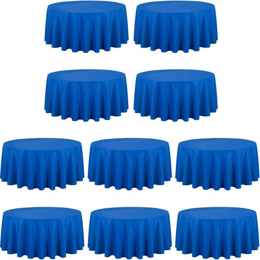 LTC LINENS 10 Pack 120 Inch Round Tablecloth Royal Blue for 60 Inch Round Table - Bulk Round Table Cover - Washable, Wrinkle Resistant Polyester Fabric Cloth for Wedding, Party