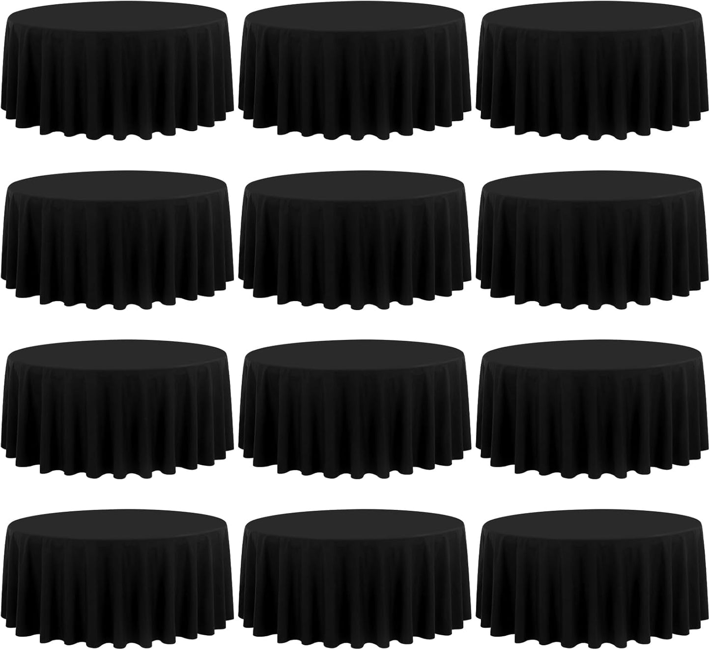 fani 12 Pack 90 Inch Round Tablecloth, Black Polyester Fabric Table Cloth for Round Table, Washable Table Cover for Wedding Party Dining Table Buffet Banquet Restaurant and Camping